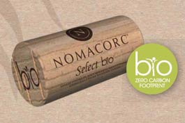 Nomacorc Select bio cork shown with Zero Carbon Footprint label